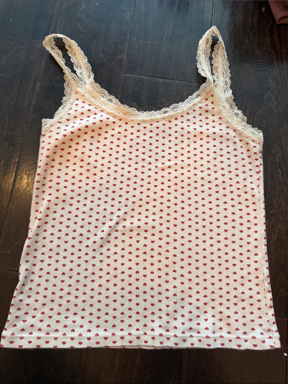Brandy Melville White Cami with Red Polka Hearts - Picture 2 of 6